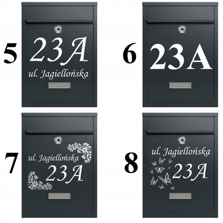 SKRZYNKA NA LISTY Z NUMEREM DOMU Adresem POCZTOWA A4 Czarna WZORY