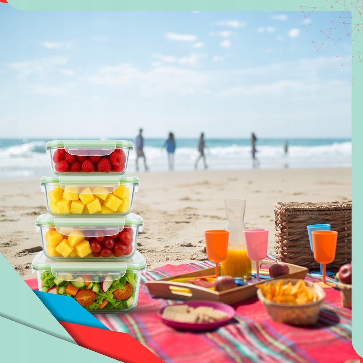 4x POJEMNIK NA ŻYWNOŚĆ SZKLANY ZESTAW POJEMNIKI SZKLANE Z POKRYWĄ