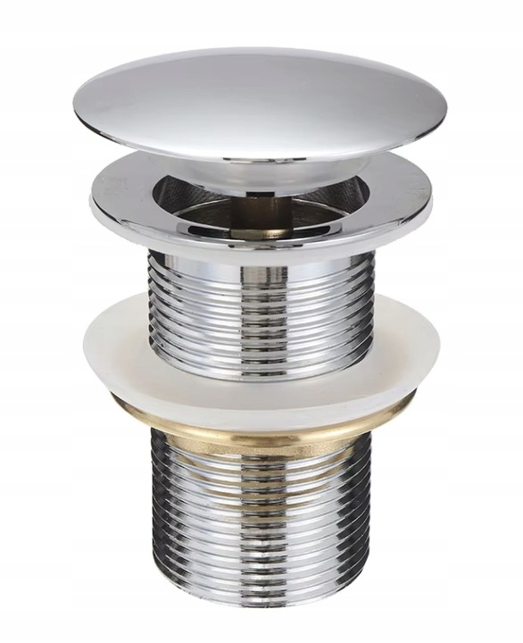 Korek Umywalkowy BEZ Przelewu Automatyczny "Klik Klak" Srebrny chrom połysk