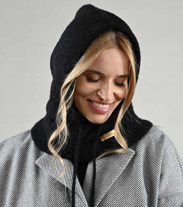 Balaclava czarna miekka Alpaka Czapka damska Kominiarka KAPTUR komin