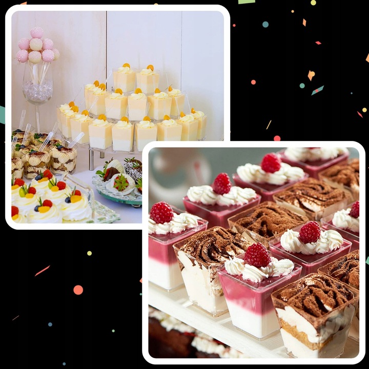 KUBEK PUCHARKI NA PRZEKĄSKI DESERY 200ML 50SZT POJEMNIK NA DESER KWADRATOWY