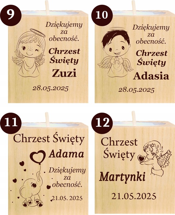 Podziękowanie dla Gości Komunia Chrzest piękny świecznik 10 szt grawer