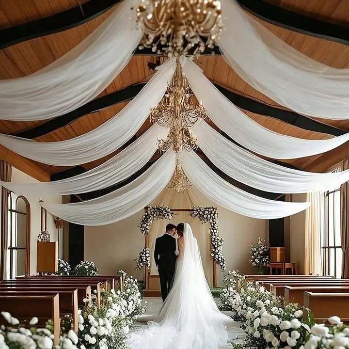 materiał biały 10m do dekoracyji ślubu, wesela. Dekoracja na roczek chrzest