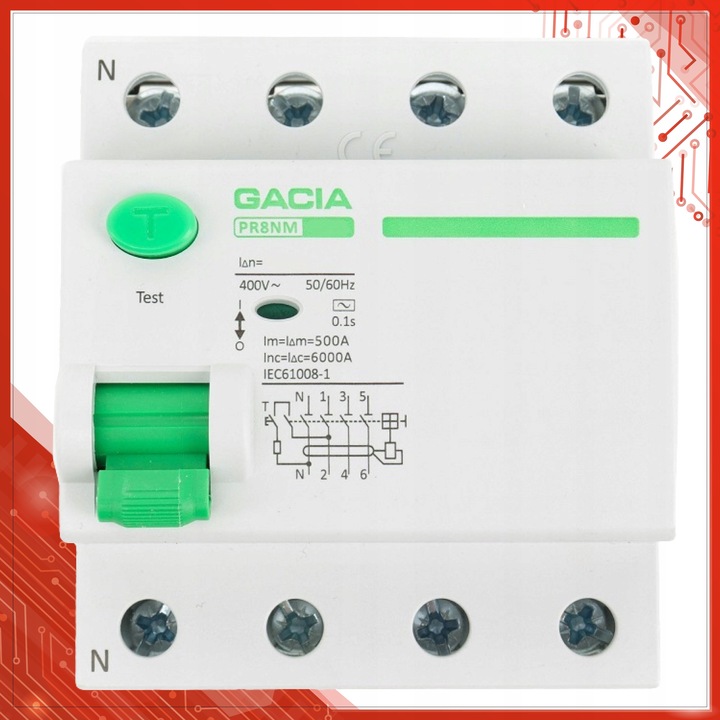 WYŁĄCZNIK RÓŻNICOWOPRĄDOWY 40A 4P 30mA AC 3 FAZY RÓŻNICÓWKA GACIA