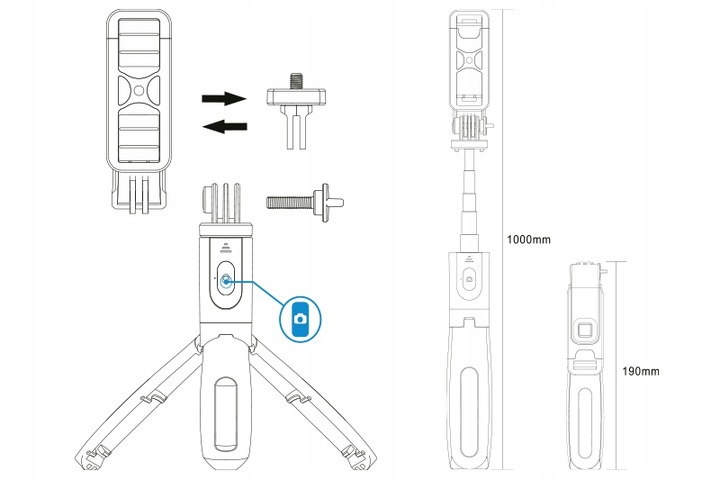 SELFIE-STICK KIJEK DO TELEFONU KAMER GOPRO STATYW SKŁADANY TRIPOD WEBSKI