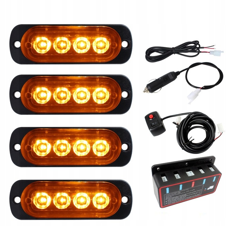 LAMPY OSTRZEGAWCZE LED LAWETA POMOC STROBOSKOPY KOGUT DO ATRAPY POMARAĆZOWE