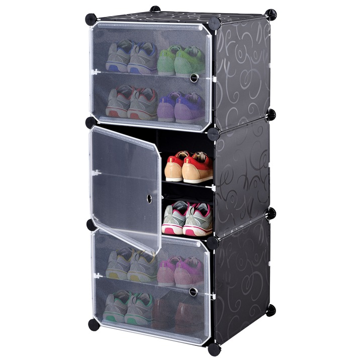 SZAFKA NA BUTY OBUWIE CZARNA MODUŁOWA REGAŁ STOJAK PÓŁKI ORGANIZER