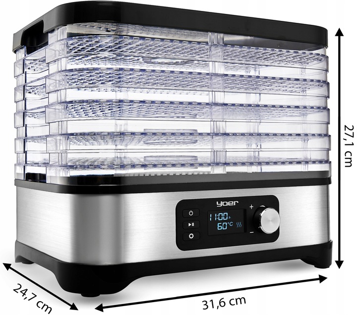 DUŻA Suszarka do Grzybów Owoców Warzyw Yoer INOX +Termoobieg 450W +Timer