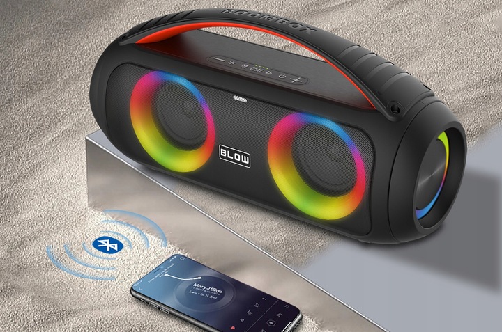 MOCNY GŁOŚNIK BLUETOOTH PRZENOŚNY BOOMBOX MIKROFON PILOT USB SD FM