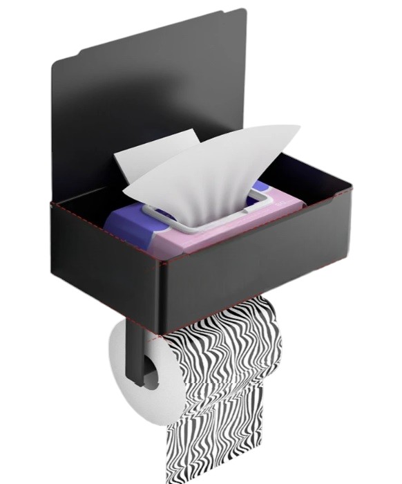 Uchwyt na Papier Toaletowy z Półką Wieszak Czarny POJEMNIK NA CHUSTECZKI WC