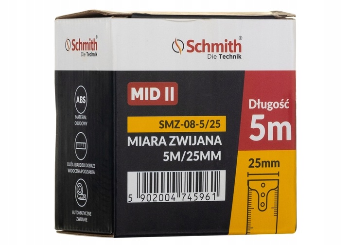 SCHMITH MIARA METRÓWKA MIARKA ZWIJANA 5m x 25mm