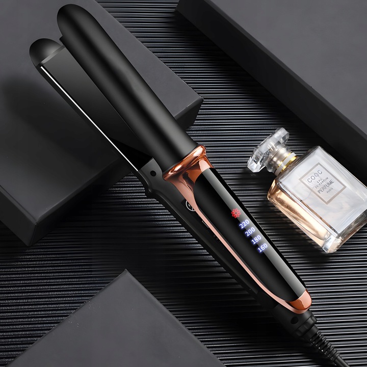 PROSTOWNICA DO WŁOSÓW CERAMICZNA EKRAN LCD 2W1 LOKÓWKA LEKKA CZARNA