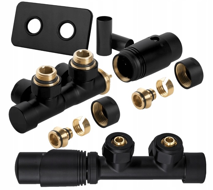 ZAWÓR TERMOSTATYCZNY CZARNY MAT DUOPLEX+MASKOWNICA PROSTOKĄTNA DO GRZEJNIKA