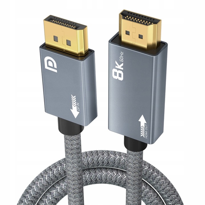 KABEL DISPLAYPORT - HDMI 2.1 PRZEWÓD ADAPTER DISPLAY DP 8K 4K 120HZ HDR 2M