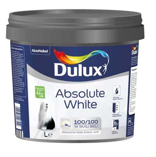 DULUX ABSOLUTE WHITE 9L FARBA BIAŁA DO ŚCIAN I SUFITÓW