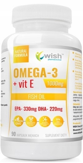 WISH OMEGA 3 +WITAMINA E 90kaps EPA330mg DHA220mg SERCE PAMIĘĆ KONCENTRACJA