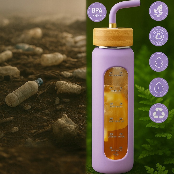 Szklana butelka na wodę z motywywacją miarką z 2 słomkami bidon z