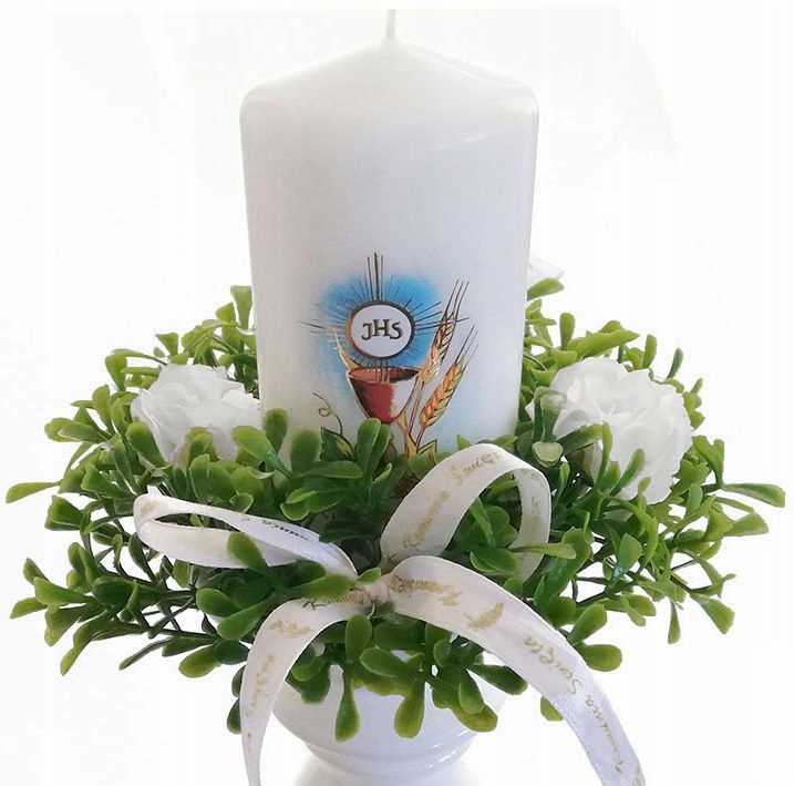 DEKORACJA KOMUNIJNA stroik na stół komunia STR2 na komunię dekoracja biały