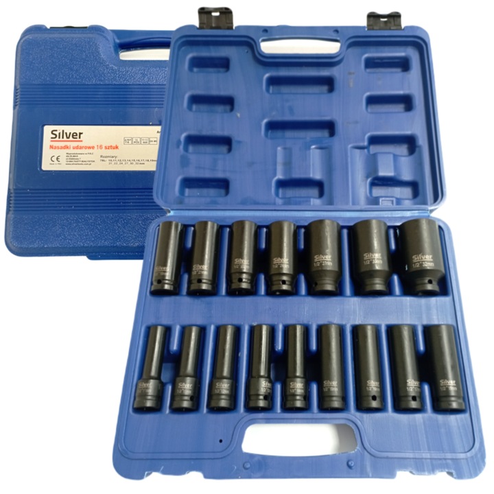 UDAROWE KLUCZE NASADOWE 1/2 NASADKI DŁUGIE 10-32mm 16 elementów