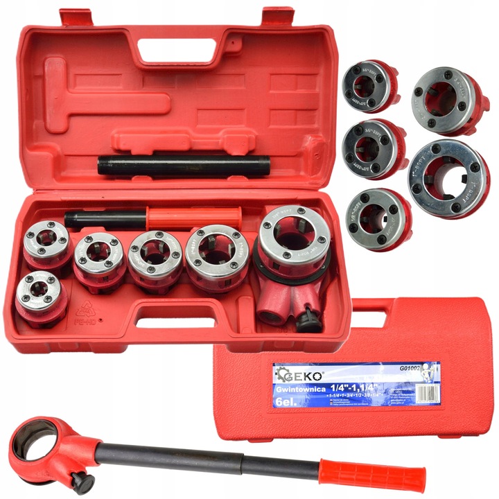 GEKO GWINTOWNICA NARZYNKA DO RUR HYDRAULICZNA NASADKI 6 SZTUK