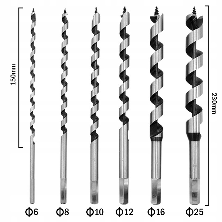 Wiertła do drewna 230MM zestaw wierteł 6-25 mm +box POLSKA MARKA na