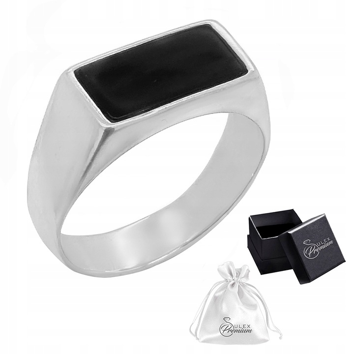 Sygnet srebrny pr. 925 Pierścionek Męski z Onyksem Prostokątny | r. 20