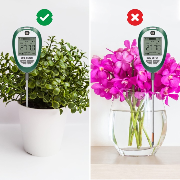 TESTER PODŁOŻA GLEBY PH WILGOTNOŚĆ NASŁONECZNIENIE TEMPERATURA 4w1