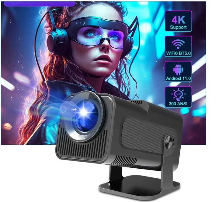 PROJEKTOR RZUTNIK ANDROID TV WIFI FULL HD PRZENOŚNY SMART MINI LED OBROTOWY