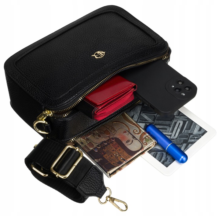 Torebka damska listonoszka na ramię czarna ROVICKY mała torba na pasku