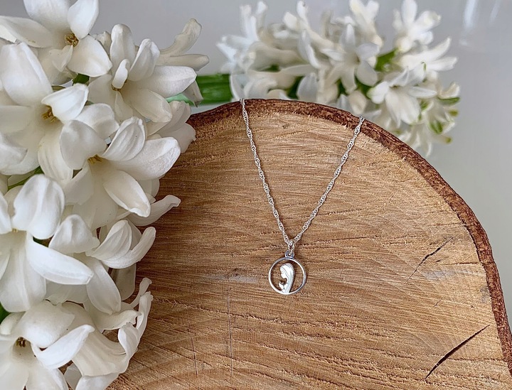 Łańcuszek srebrny medalik komunijny Matka Boska 925 dla dziewczynki chrzest