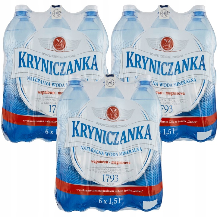 Kryniczanka woda mineralna wysokozmineralizowana wysokonasycona 1,5 l x 18