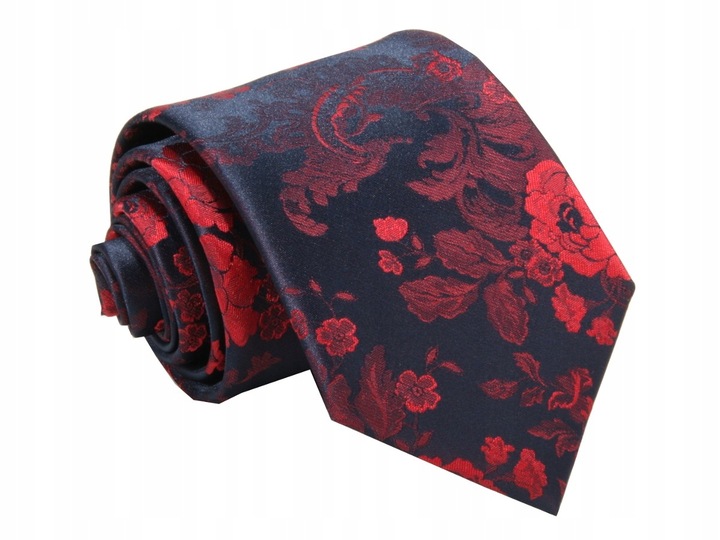 KRAWAT ŻAKARDOWY- CZERWONE KWIATY [2345]