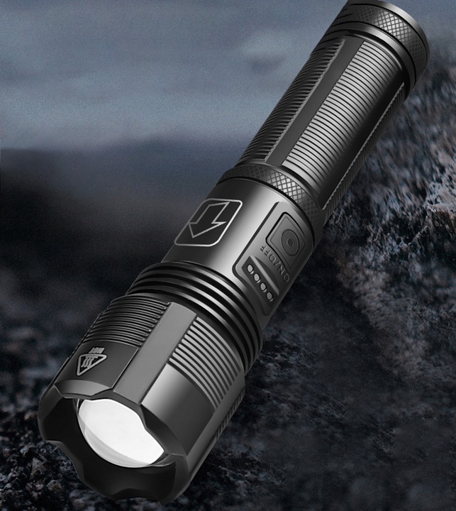 METALOWA Latarka Taktyczna LED Akumulatorowa MOCNA Szperacz Reflektor +Zoom