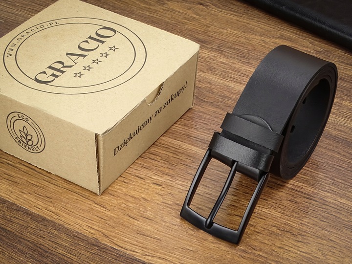 Pasek do Spodni Skórzany Męski Klamra Czarna Metal na Prezent 120cm