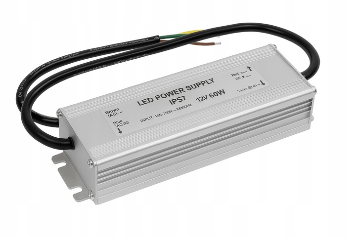 Zasilacz LED 12V 60W 5A wodoodporny IP67 hermetyczny do taśmy LED i