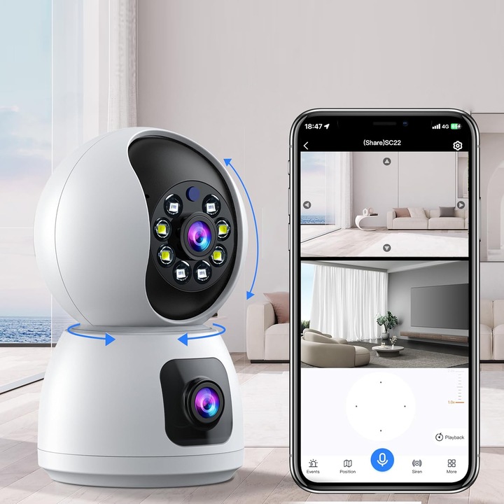 KAMERA MONITORUJĄCA BIAŁA 2,4G WIFI PTZ + 2 OBIEKTYWY 2MP