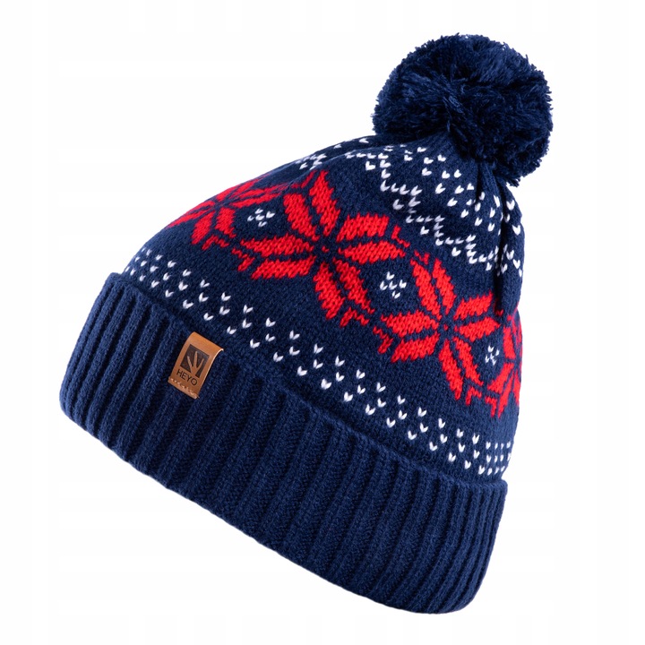 CZAPKA MĘSKA ZIMOWA NORWESKI WZÓR Z POMPONEM CIEPŁA NORWESKA BEANIE