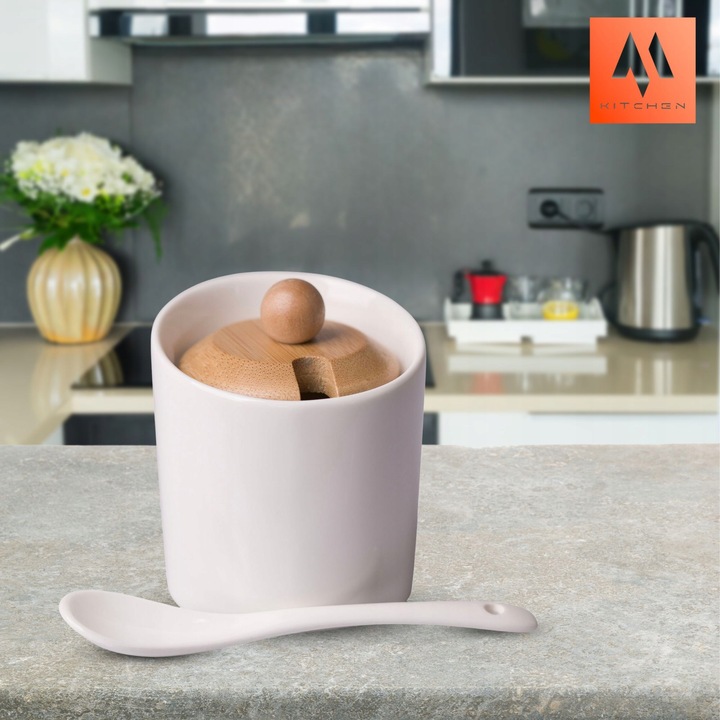 CUKIERNICA CUKIERNICZKA Z ŁYŻECZKĄ Z POKRYWKĄ BIAŁA POJEMNIK NA CUKIER