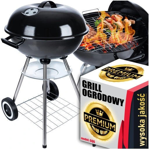 Grill Ogrodowy węglowy na brykiet Zamykany POKRYWA BBQ KETTLE półka
