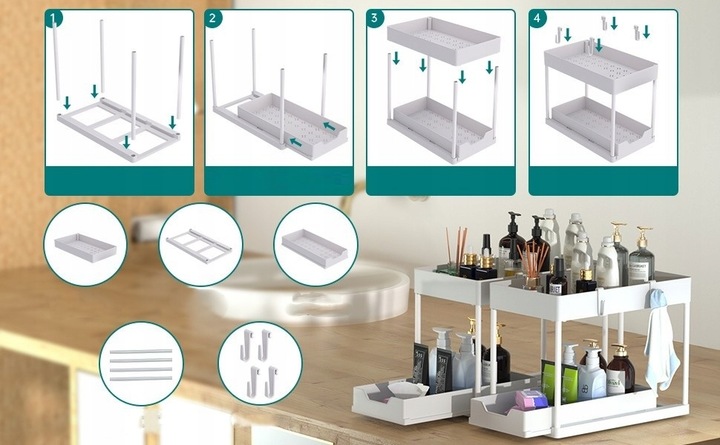ORGANIZER POD ZLEW 2 POZIOMOWY WYSUWANA PÓŁKA REGAŁ STOJAK DO KUCHNI