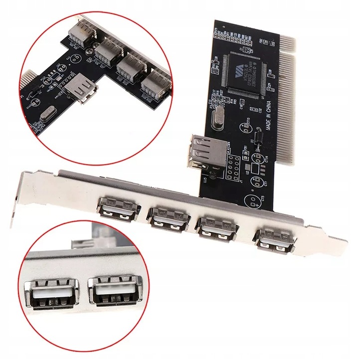 Kontroler Adapter Karta PCI 32x - 4x USB 2.0 + 1x USB 2.0 Wewnętrzny