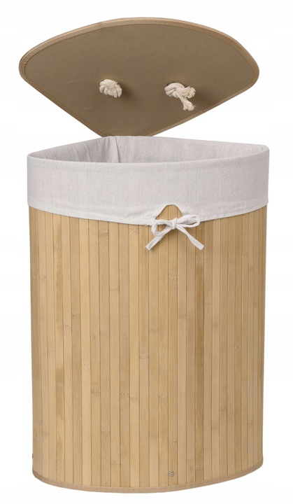 KOSZ NA PRANIE BIELIZNĘ NAROŻNY BAMBUSOWY Z POKRYWĄ POJEMNIK KUFER 60L