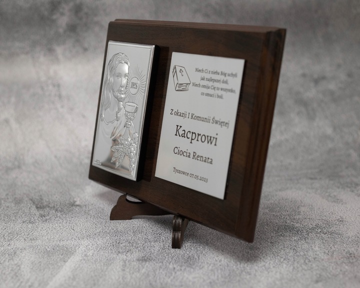 OBRAZEK SREBRNY PREZENT PAMIĄTKA KOMUNII ŚWIĘTEJ