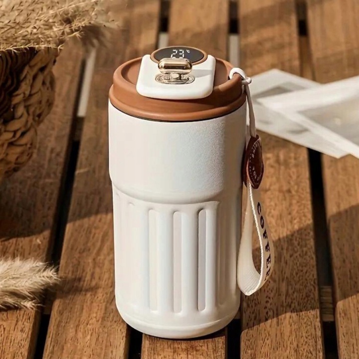 KUBEK TERMICZNY TERMOS BIDON NA KAWĘ HERBATĘ Z USTNIKIEM WYŚWIETLACZ 450ML