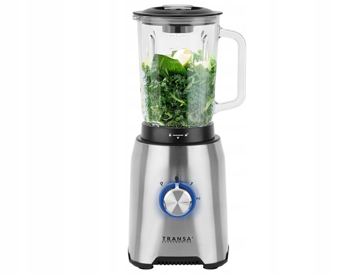 BLENDER KIELICHOWY SZKLANY do owoców i warzyw Kruszy Lód TRANSA 1600W