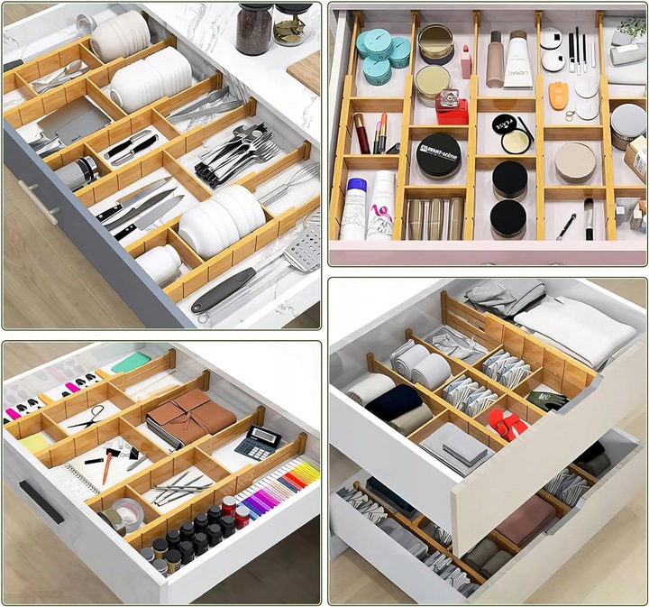 4x BAMBUSOWY ORGANIZER DO SZUFLADY SEPARATOR PRZEGRÓDKA Z 9