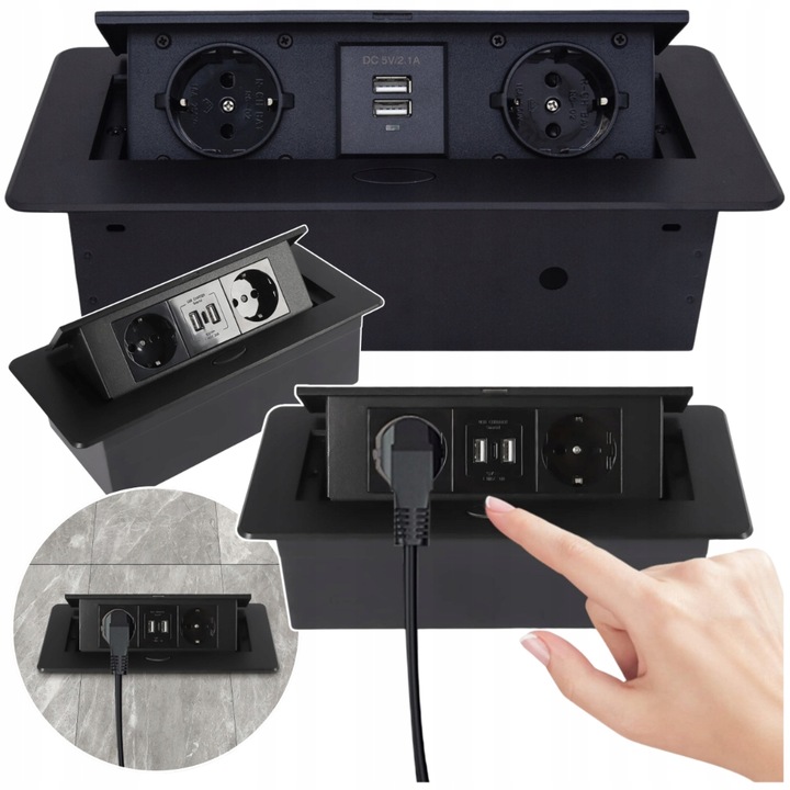 GNIAZDO CHOWANE W BLAT NABLATOWE + 2 USB CZARNE