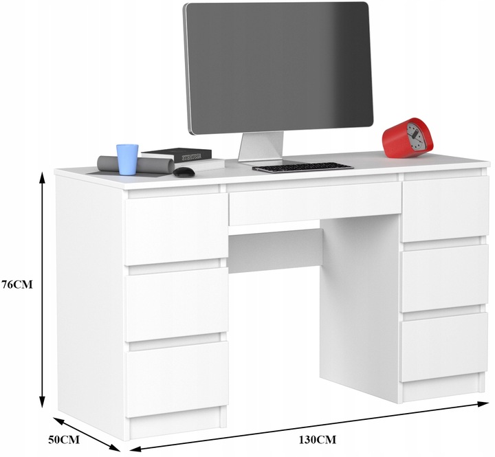 BIURKO KOMPUTEROWE 130CM 7 SZUFLAD BIAŁE BIAŁY DUŻE
