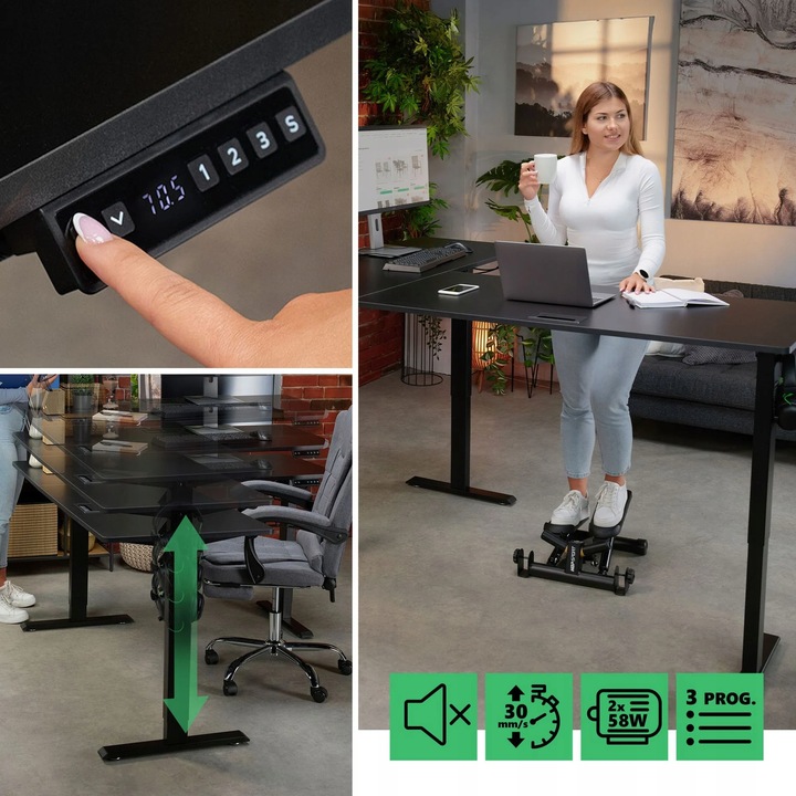 Biurko Narożne Elektryczne Regulowane Gamingowe Regulacja Wysokości