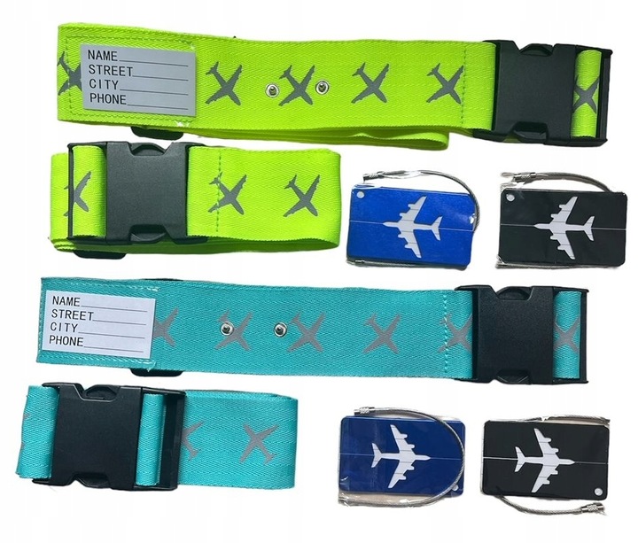 4 x PAS BAGAŻOWY SPINAJĄCY WALIZKĘ zabezpieczający +4 identyfikatory ZESTAW